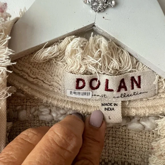 Anthropologie Dolan Cream Textured metallic fringed Jacket, sz L, - Picture 9 of 12